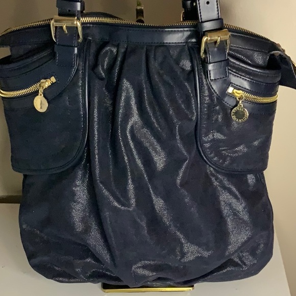 Stella McCartney Faux Suede Large Shoulder Bag in Dark Navy Blue (14" x 15") - Picture 3 of 11